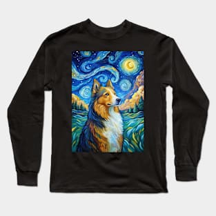 Adorable Shetland Sheepdog Dog Breed Painting in a Van Gogh Starry Night Art Style Long Sleeve T-Shirt